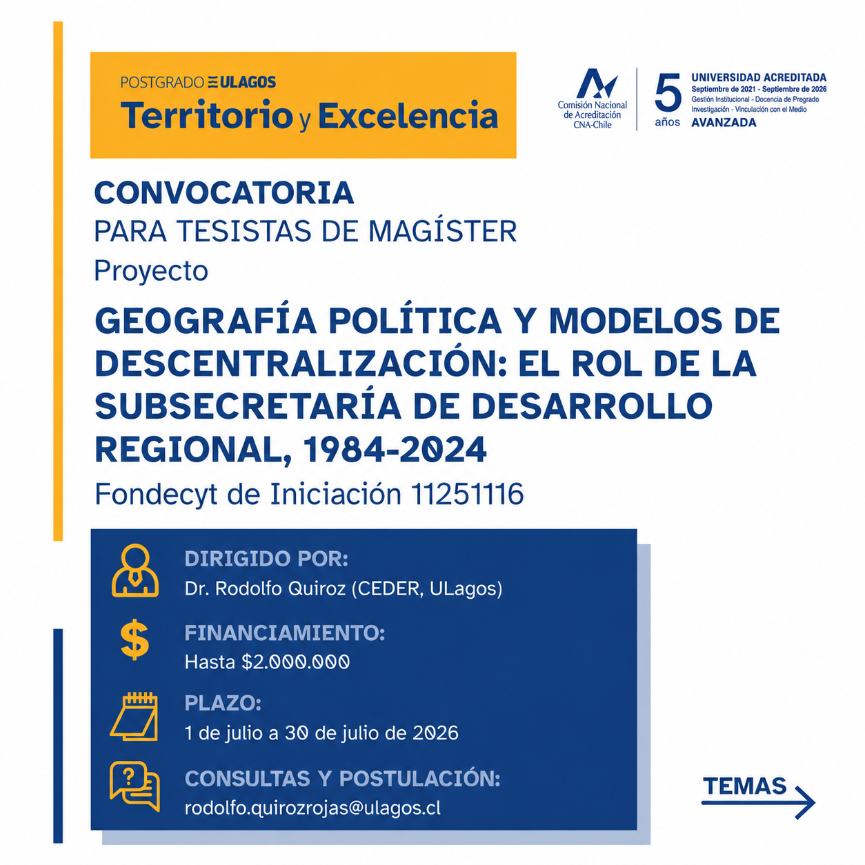 Convocatoria para Tesistas de Magíster