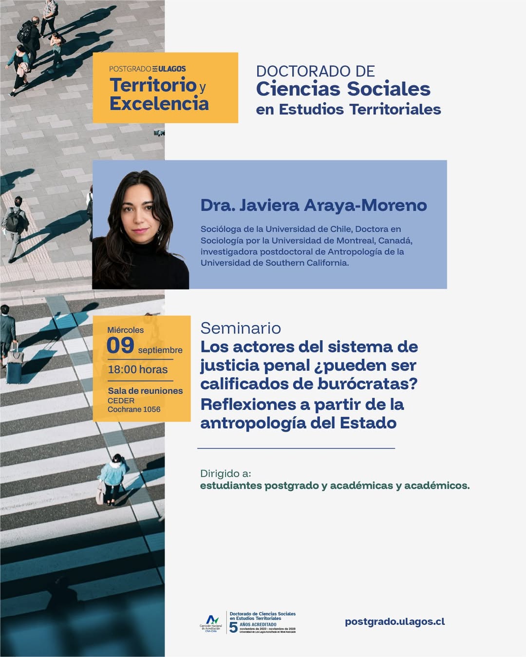 Doctora Javiera Araya-Moreno dictará seminario sobre los actores del sistema de justicia penal